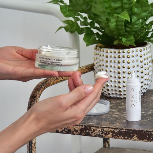 OSKIA Me Time Edit – Luxurious Skincare Collection for Radiant, Healthy Skin – Includes Renaissance Cleansing Gel, Liquid Mask Lactic Acid Micro-Peel, Super C Capsules, and Vegan Leather Teal Wash Bag