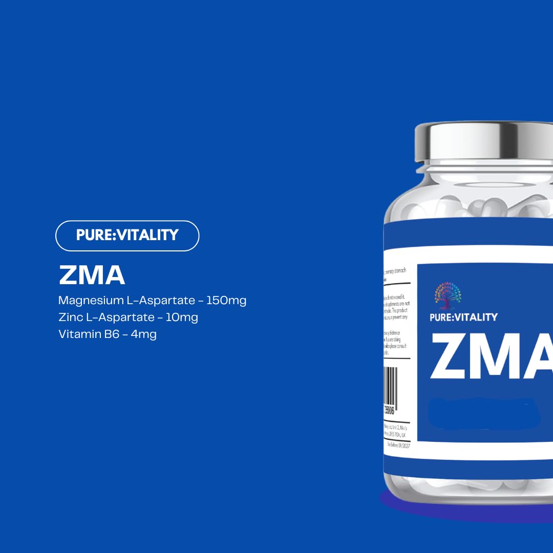 Pure ZMA Supplements for Men & Women - 90 Capsules - High Strength Muscle Sleep Aid & Muscle Recovery - ZMA Supplement Zinc Magnesium and Vitamin B6 (90 Day Supply) - UK GMP Certified Manufacturer