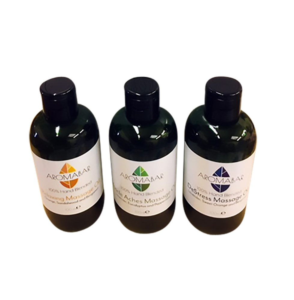 Aromabar Massage Oil Favourites Gift Set with Muscle Aches, De Stress & Relaxing Blends in Grapeseed (3 x 100ml)