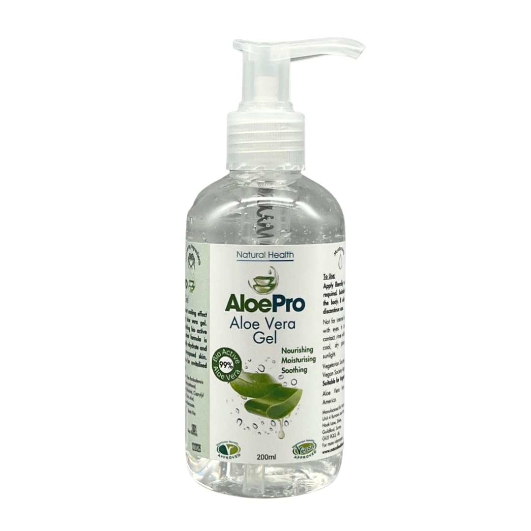 AloePro Aloe Pro Pure Vegan Aloe Vera Gel 200ml - Natural Cooling, Moisturising and Soothing in Dispenser Bottle (2)