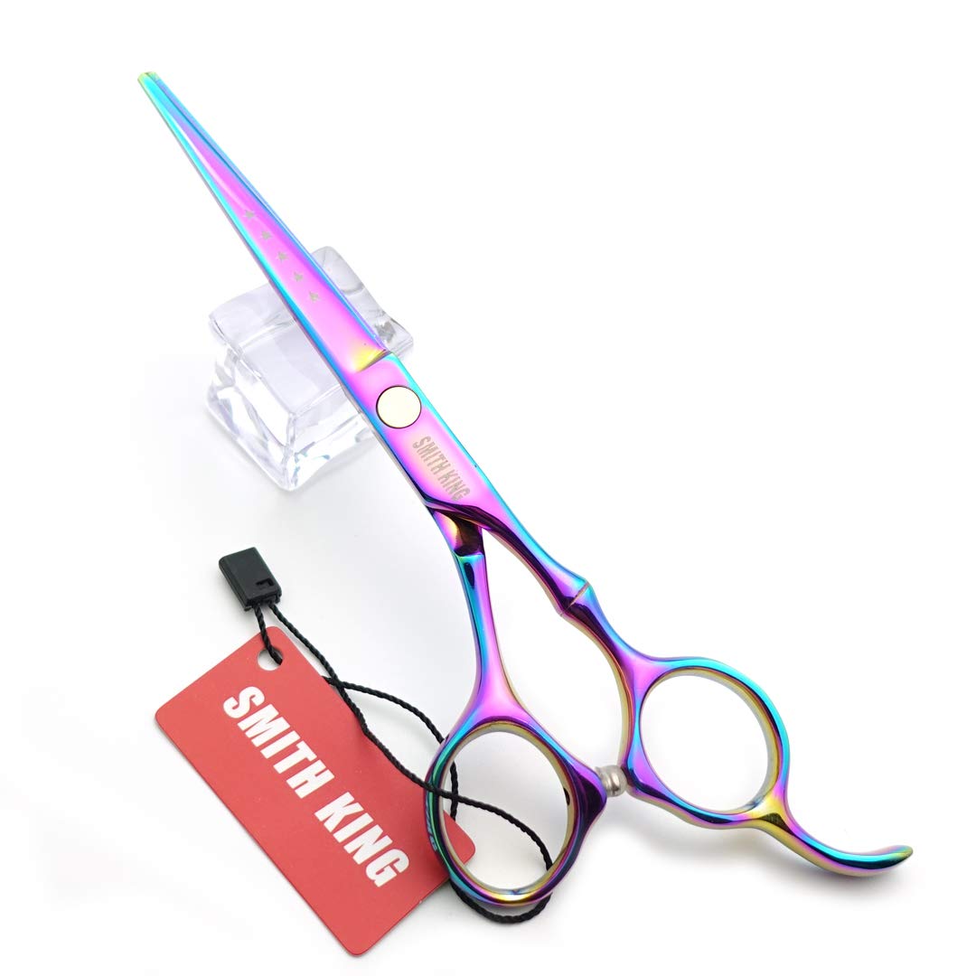 Smith King 6.0 inch hair scissors set hair cutting scissors & thinning scissors with razor&comb in 1 set (Rainbow)