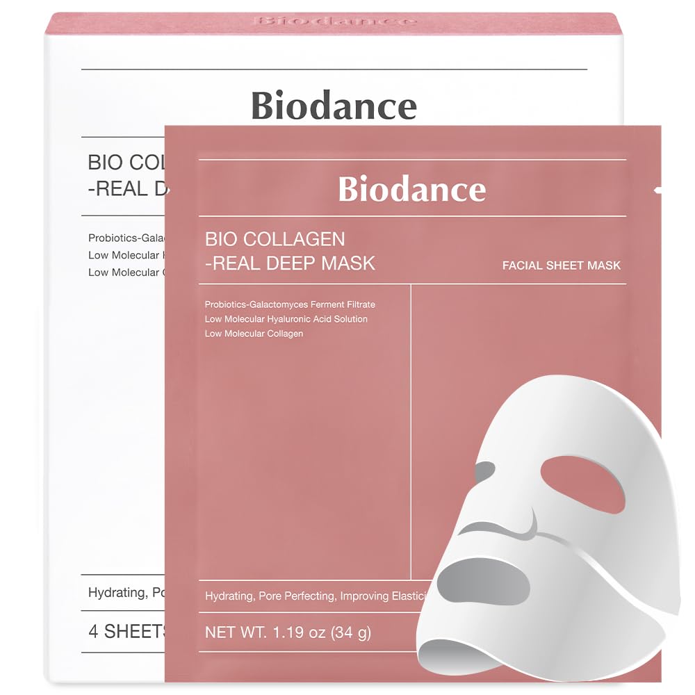 BIODANCE Bio-Collagen Real Deep Mask, Hydrating Overnight Hydrogel Mask, Pore Minimizing, Elasticity Improvement, 34g x4 ea