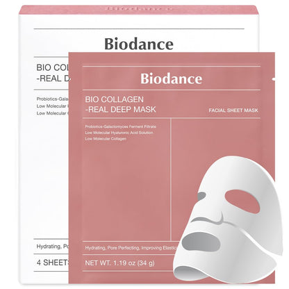 BIODANCE Bio-Collagen Real Deep Mask, Hydrating Overnight Hydrogel Mask, Pore Minimizing, Elasticity Improvement, 34g x4 ea