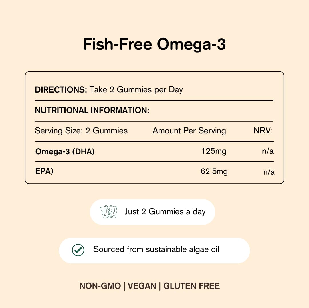 Vegums Omega 3 Gummies Vegan DHA EPA Algae Kids Adults 30 Gummies
