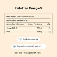 Vegums Omega 3 Gummies Vegan DHA EPA Algae Kids Adults 30 Gummies