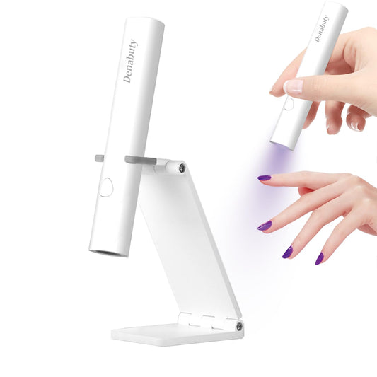 UV Light for Gel Nails, Denabuty Mini U V LED Nail Lamp Handheld with Stand, Portable Nail Dryer Rechargeable USB Cordless, Nail Light with 2 Timers for Fast Drying, White