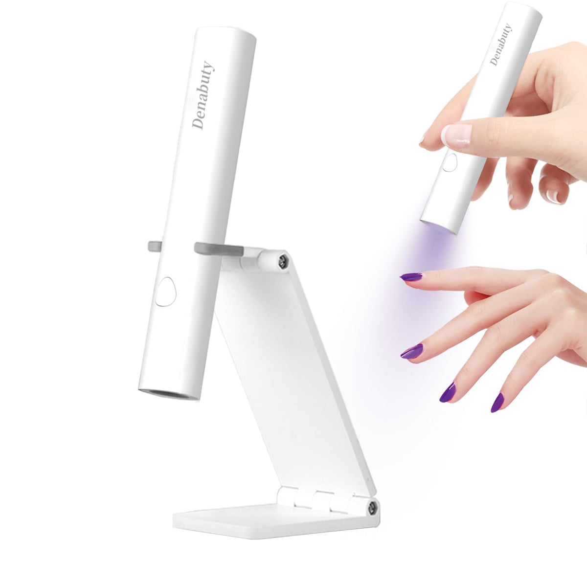 UV Light for Gel Nails, Denabuty Mini U V LED Nail Lamp Handheld with Stand, Portable Nail Dryer Rechargeable USB Cordless, Nail Light with 2 Timers for Fast Drying, White
