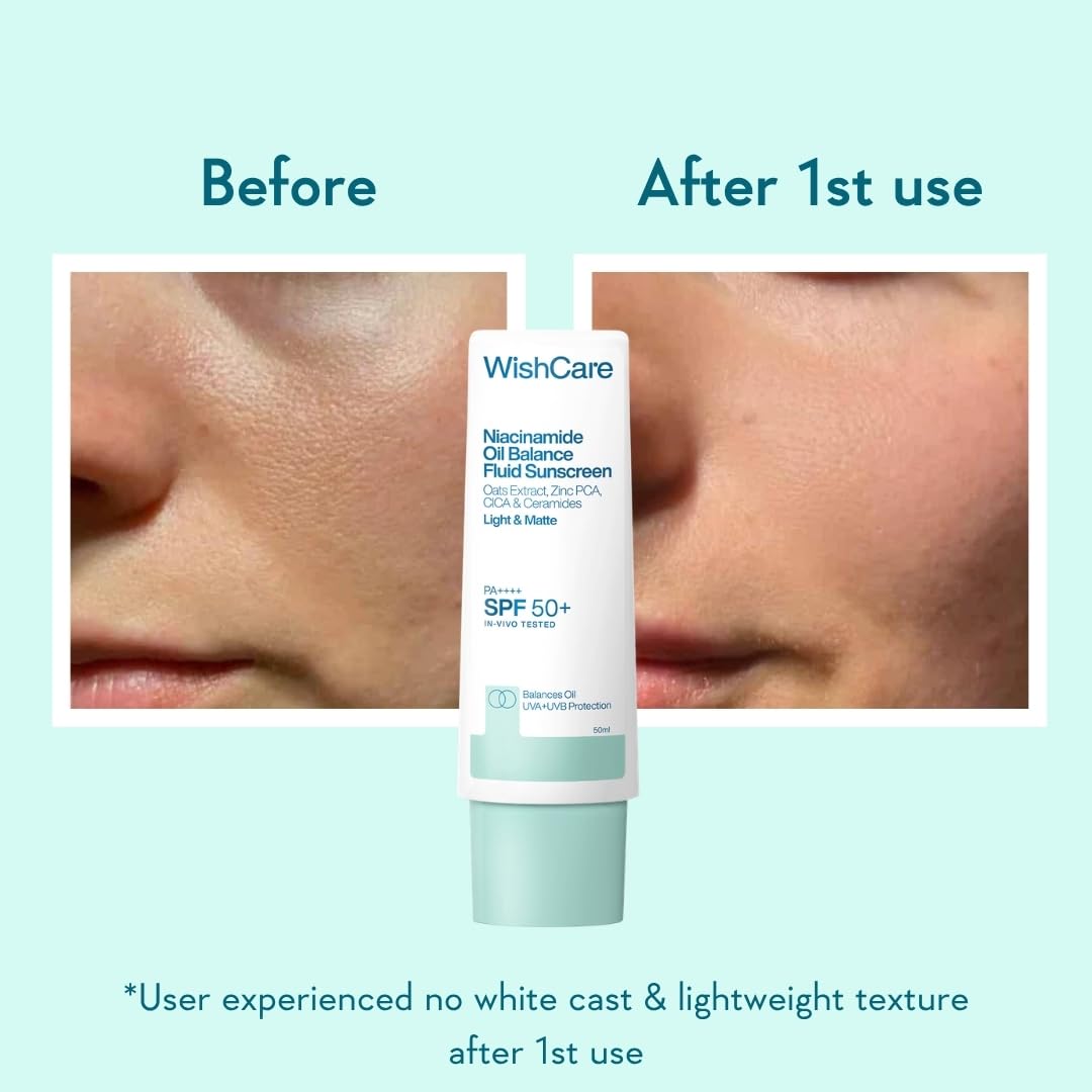 WishCare 5% Niacinamide Oil Balance Fluid Sunscreen SPF 50 PA++++ - Lightweight Matte Sunscreen SPF 50 for Oily Skin & No White Cast 50g