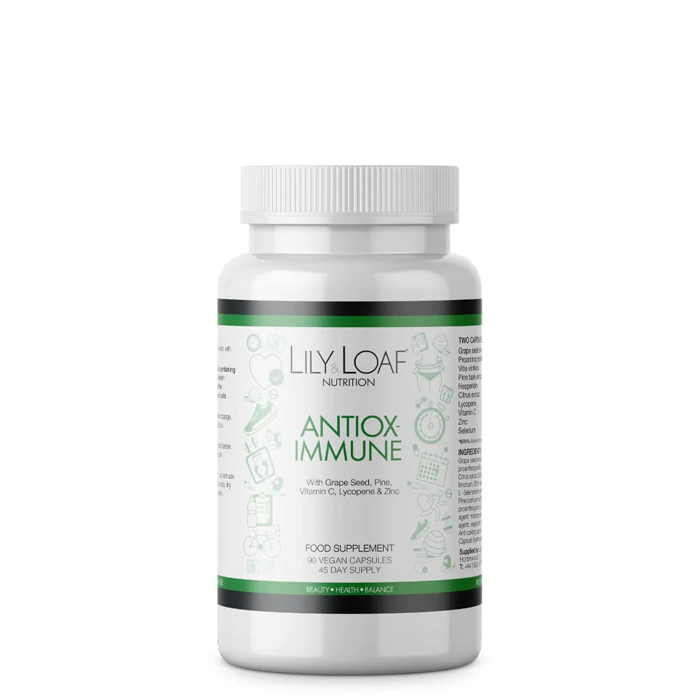 LILY & LOAF Antiox-Immune | Grapeseed, Zinc, Vitamin C, Lycopene | 90 Vegan Capsules | 45-Day Supply