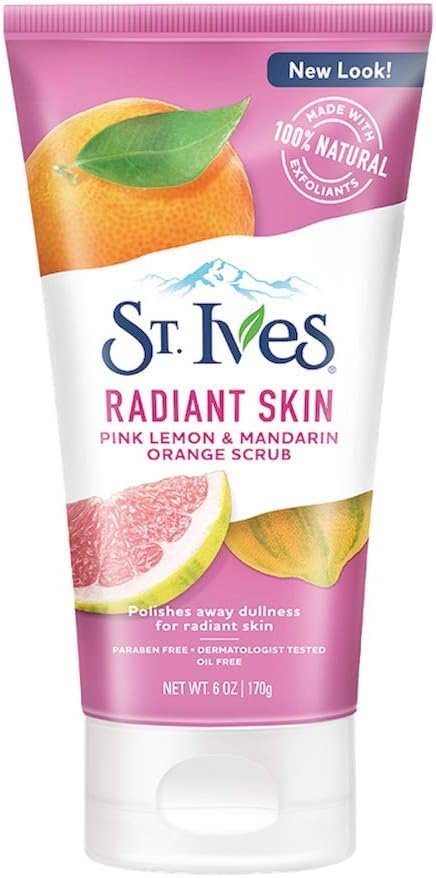beauty mix St. Ives Radiant Skin Face Scrub for Dull Skin, Pink Lemon and Mandarin Orange, Dermatologist-Tested Face Wash Scrub with 100% Natural Exfoliants, 150 ml, Pack of 3 for Brighter, Smoother Skin