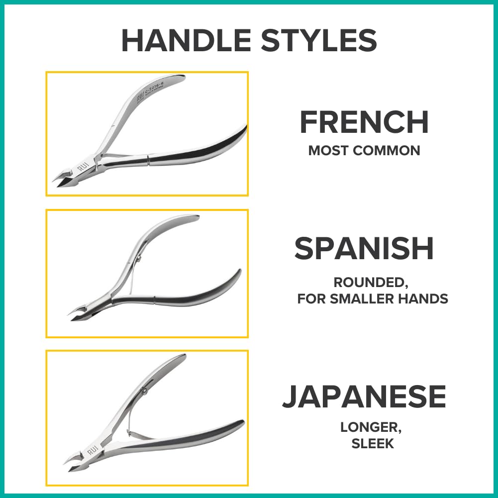 Rui Smiths Cuticle Nippers, Professional, Stainless Steel, Spanish Handle, Box Joint, Matte Chrome Plated, Single Spring (4mm Jaw/Quarter Jaw)