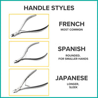 Rui Smiths Cuticle Nippers, Professional, Stainless Steel, Spanish Handle, Box Joint, Matte Chrome Plated, Single Spring (4mm Jaw/Quarter Jaw)