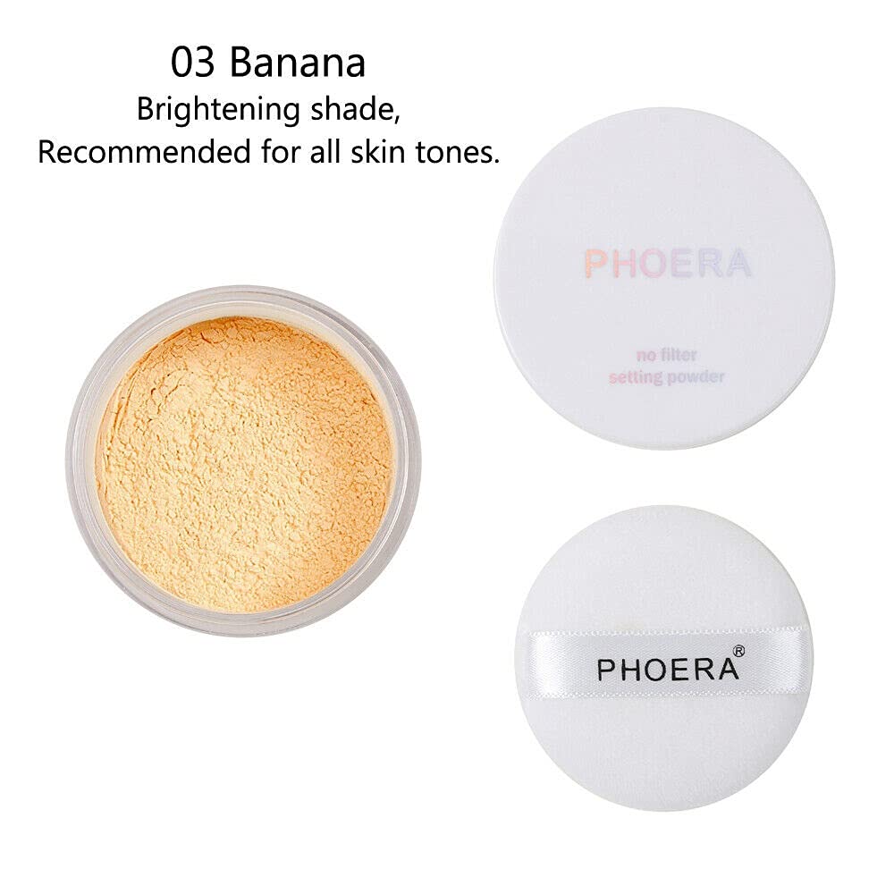 Phoera AQUAPURITY - PHOERA Loose Makeup Setting Matte Face Powder + Puff, Long Lasting Lightweight Foundation Make Up Fixer Beauty Blender Highlighter Palette Flash Photography (103 - Banana)