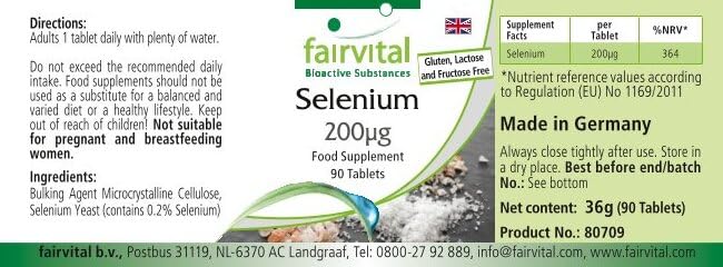 Fairvital | Selenium 200mcg from Selenium Yeast - Bulk Pack for 3 Months - HIGH Dosage - Vegan - 90 Tablets