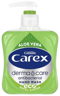 Kingdom Supplies Carex Antibacterial Hand Wash Derma Care Original and Aloe Vera Set 2 x 250ml Eco Refill System Bottles