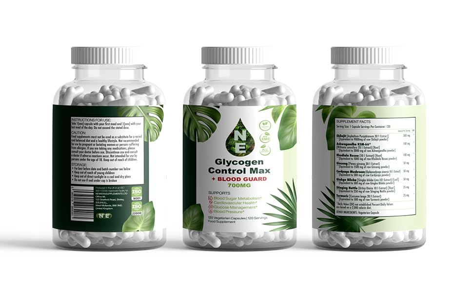 N E Glycogen Control Max| Glyco Care and Guard| Vegan | Natural Supplement| 120 Capsules| 700mg |Gluten-Free| 120 Servings | 60 Days Supply| No Additives or Fillers