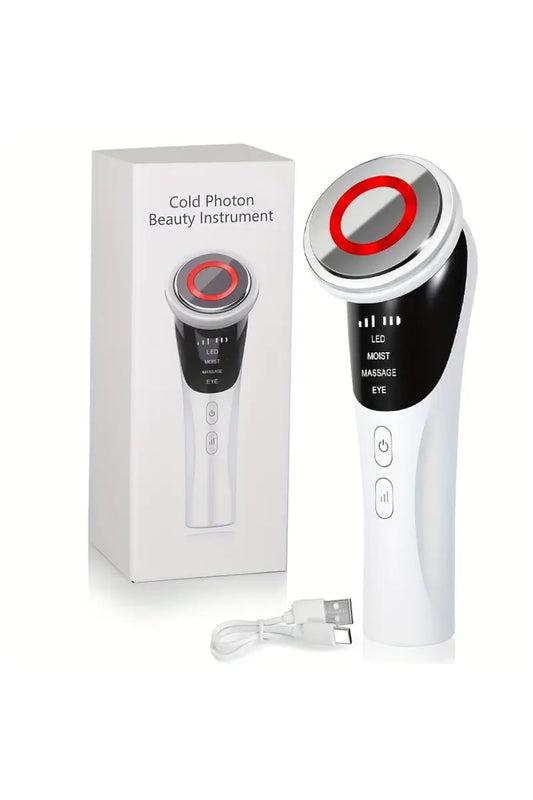 LED Facial Massage Device, 4 Modes, Cold Photon Beauty Treatment, USB Rechargeable, White