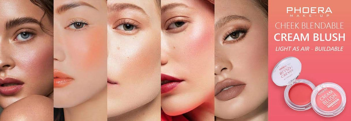 Phoera PHOERA Makeup Face Cheek Blush Cream Matte Blusher Super blend-able Sweat-Resistant Pressed Foundation Non_Greasy Palette AQUAPURITY (102 PEACH)