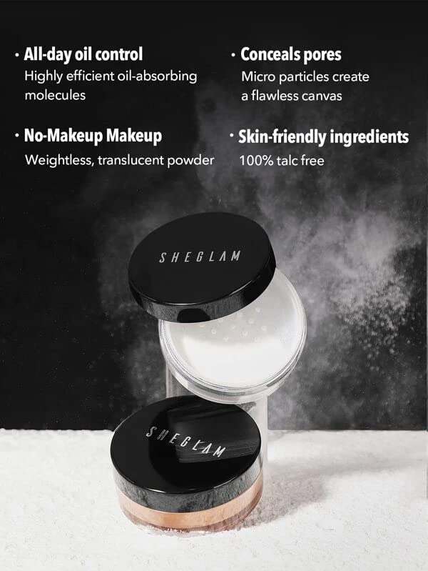 SHEGLAM Baked Glow Setting Powder Oil Control Loose Face Powder Translucent Pore-Less Flawless Smooths Fine Lines Glowy Powder - Light Brown