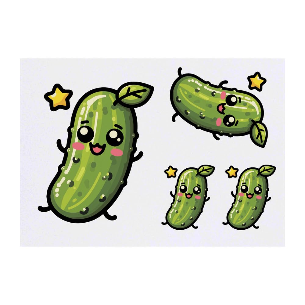 Azeeda 4 x 'Cute Kawaii Pickle' Temporary Tattoos - Water Resistant, Skin-Safe, Non-Toxic Transfers, Mixed Sizes (TO00075820)