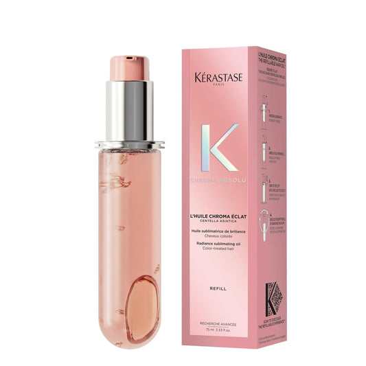 Kérastase Chroma Absolu, High Shine Hair Oil for Damaged Colour-Treated Hair, Lightweight Formula with Lactic Acid, Huile Chroma Éclat, Refill Capsule 75ml