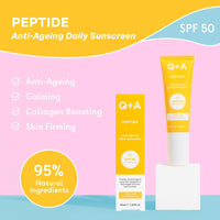 Q+A Peptide SPF 50 Anti-Ageing Daily Sunscreen (50ml), Broad-Spectrum UVA/UVB Protection with Pre-Peptides, Fragrance Free Skincare, Helps Prevent Signs of Ageing while Protecting from UV Damage