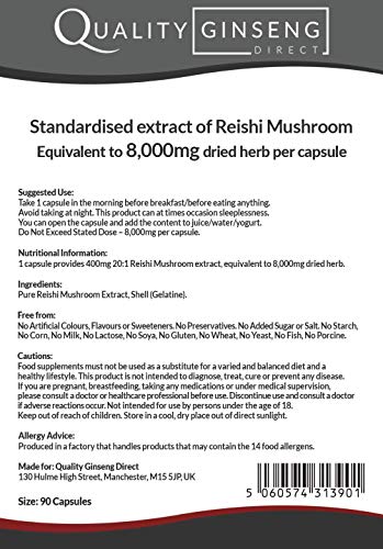 Quality Ginseng Direct REISHI Mushroom - 8,000mg Capsules - Powerful Formula (90 Capsules)