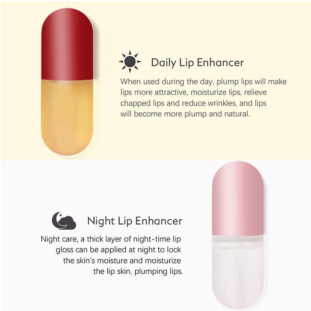 HZZYJ Lip Plumper ,Natural Lip Plumper and Lip Care Serum Set,Lip Enhancer for Fuller & Hydrated Beauty Lips,Moisturize, Smoother,Day&Night(2PCS)