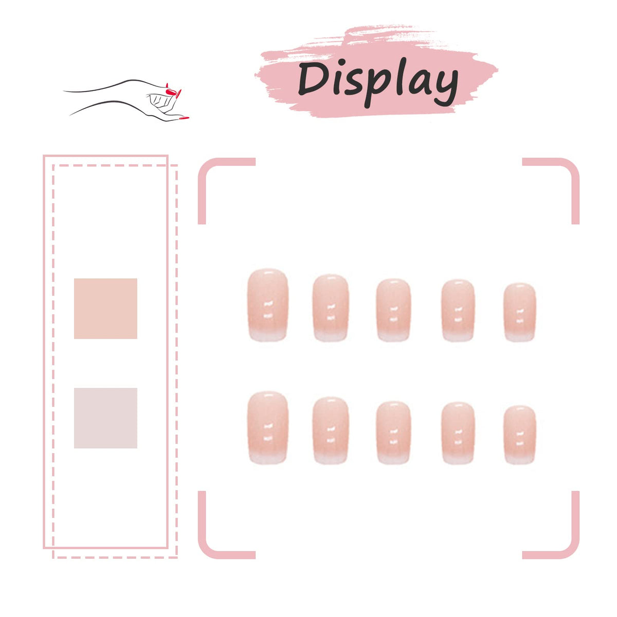 Ceboic 24Pcs Square False Nails Short, Pink Gradient French Tip Nude Press on Nails, Glossy Removable Glue on Nails with Glue Stickers, Acrylic Full Cover Stick on Nails for Women and Girls
