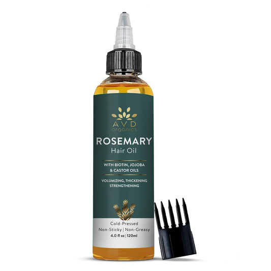 AVD ORGANICS AVD Organics Rosemary Oil for Hair – Infused with Biotin, Jojoba & Castor Oil – Strengthening, Nourishing & Volumising Hair Oil – Non-GMO – 120ml