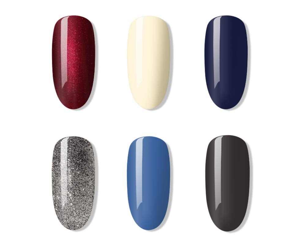 BLUESKY Bluesky Gel Nail Polish Set, AW2020, Lady Snow Autumn and Winter 2020 Collection, 6 x 10 ml Red, Cream, Grey, Blue, Navy, Silver, Glitter (Requires curing under UV/LED Lamp)