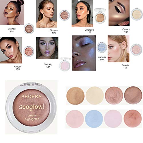 Phoera PHOERA SooGlow Cream Highlighter Long Lasting Waterproof Shimmer Blushers For Cheeks Make Up, Face Foundation Powder Contour Palette Skin Brightening Makeup aquapurity (108 SOLARIS, One Size)