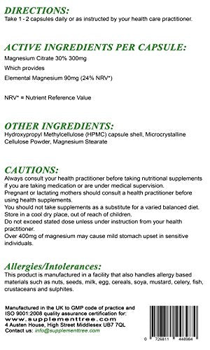 Magnesium Citrate 300mg 180 Capsules | High Absorption Formula Yielding 30% (90mg) Elemental Magnesium | UK Manufactured | Non GMO | Vegans & Vegetarians Friendly