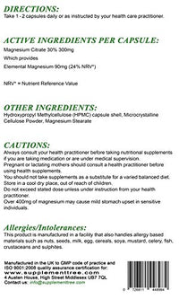 Magnesium Citrate 300mg 180 Capsules | High Absorption Formula Yielding 30% (90mg) Elemental Magnesium | UK Manufactured | Non GMO | Vegans & Vegetarians Friendly