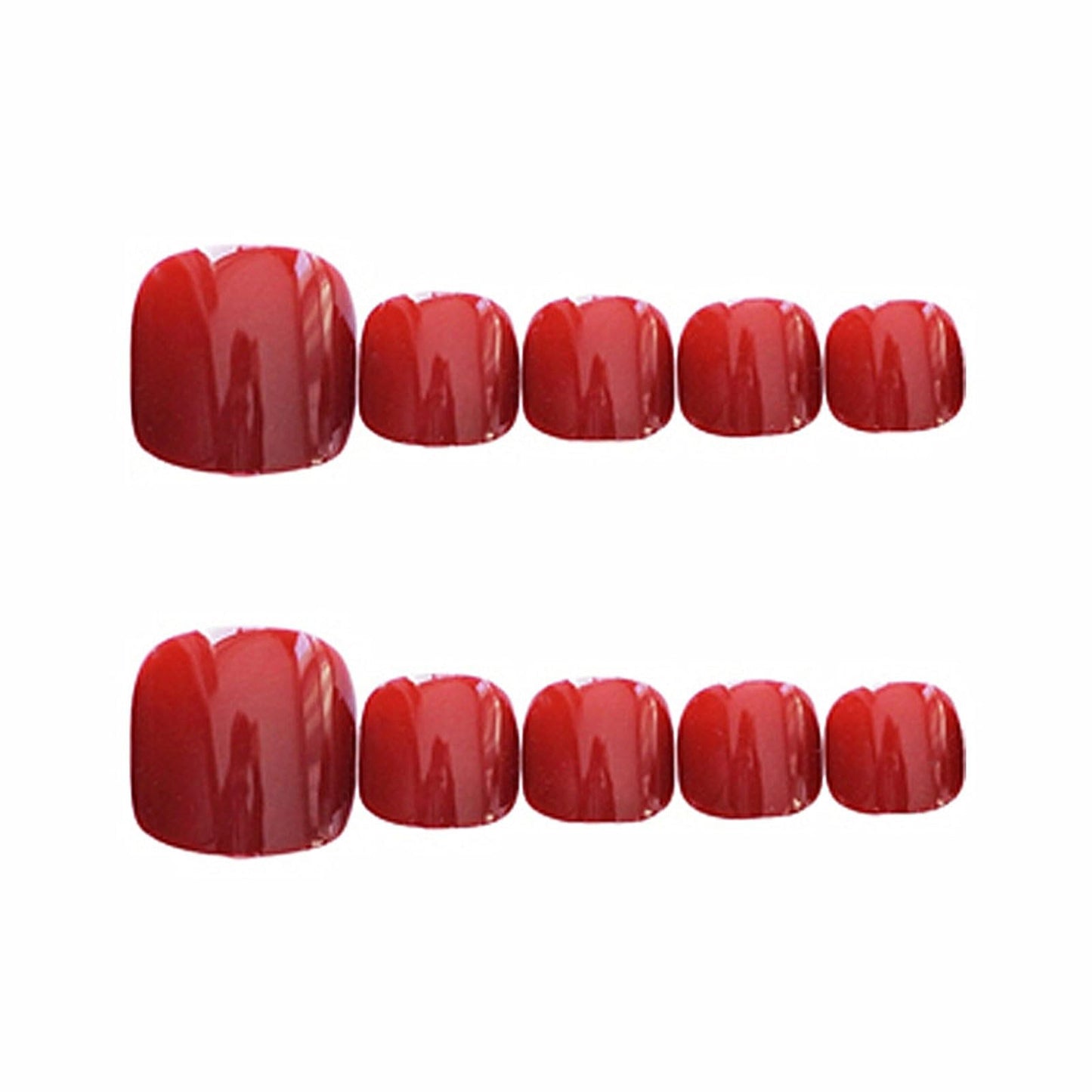 NICENEEDED 24 PCS Red Press on False Toe Nails, Short Glue on Acrylic Toenails, Glossy Reusable Artificial Stick on Fake Toe Nails for Women Nail Salon and Nail Decoration