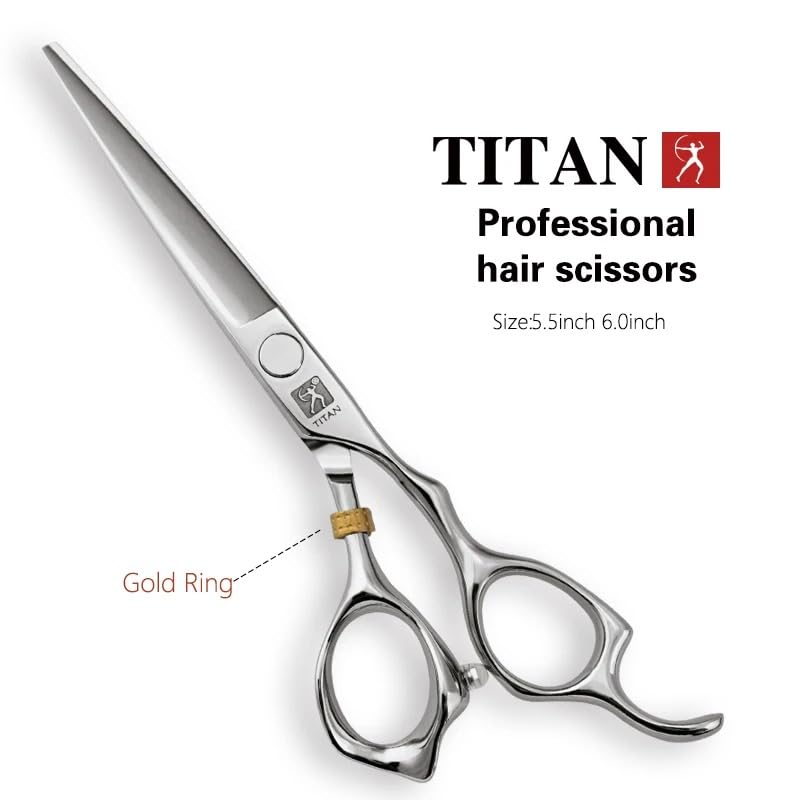 Titan Scissors Titan T3D60 Professional Barber Scissors 6” 440C Japanese Steel Hair Cutting Scissors with Stabilizer, Precision Straight Hairdressing Scissors for Men & Women