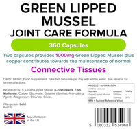 Lindens - Green Lipped Mussel 360 Capsules - with Copper, 1000mg Daily Intake, UK Made - Connective Tissues, Joint Care Formula - Rapid Release - Letterbox Friendly