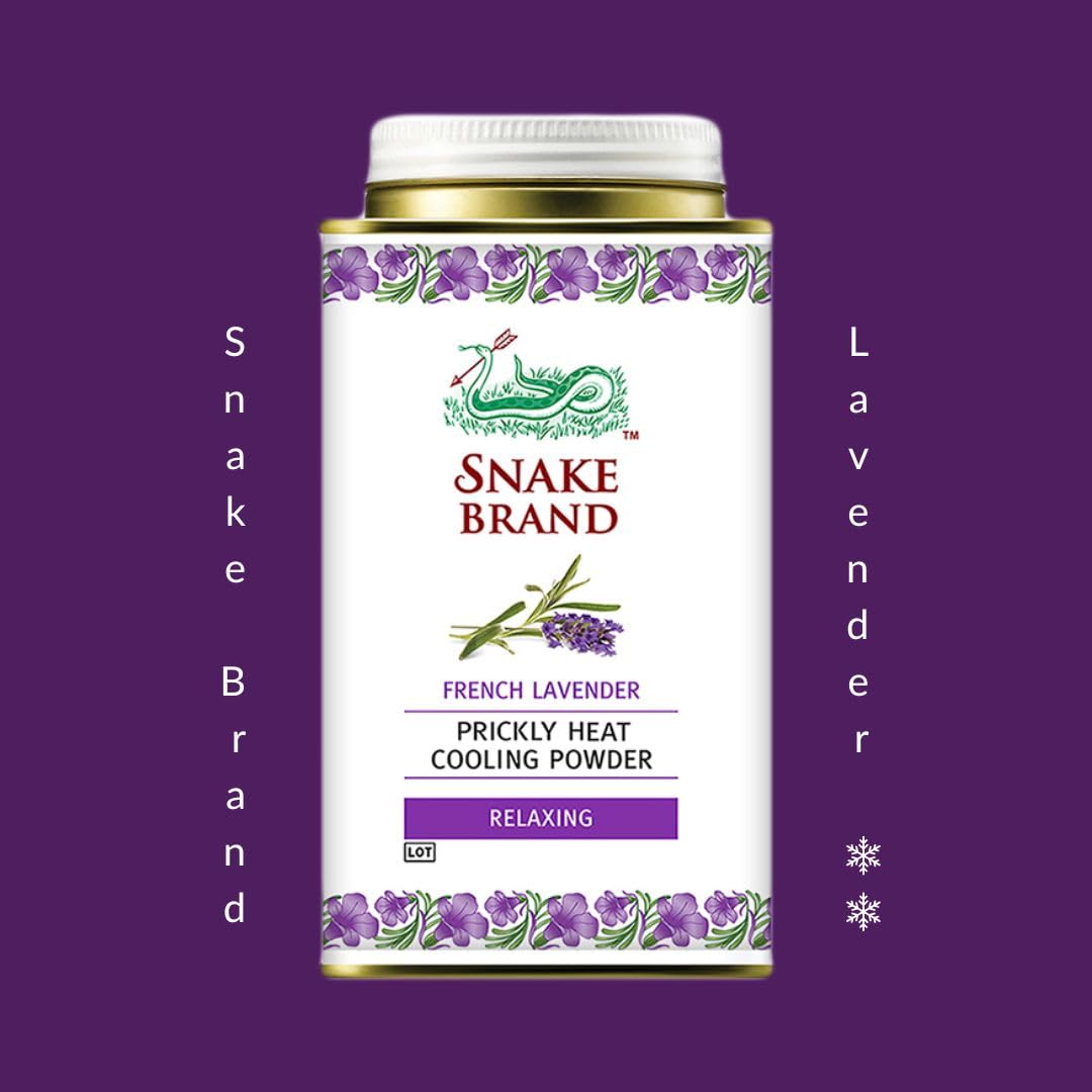 SNAKE BRAND Prickly Heat Cooling Body Powder 140g (Relaxing Lavender, Pack of 2)