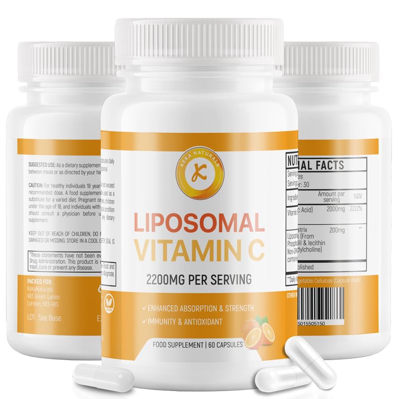 Keka Naturals Liposomal Vitamin C 2200mg, Max Absorption, High Strength, Antioxidant, No additives, Non-GMO - 60 Capsules