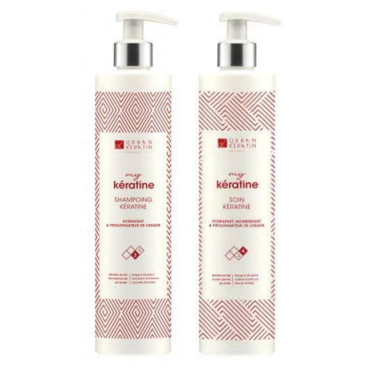 Urban Keratin Kit Duo | Sulphate-Free Shampoo and Care Kit with Keratin | Brazilian Shampoo and Smoothing Conditioner (400 ml x 2) | Made in France