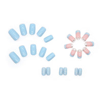AVZXXKUF 24PCS French Square False Nails with Rhinestone Design Romantic and Elegant Medium Press on Nails Glossy Fake Nails Full Cover Acrylic Nails for Women or Girls