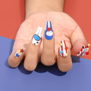 Sethexy Halloween Hand-painted Long Coffin Fake Nail 3D Clown Handmade False Nails Glossy Acrylic Press on Nails Salon Durable Quality Nails for Women and Girls(I)
