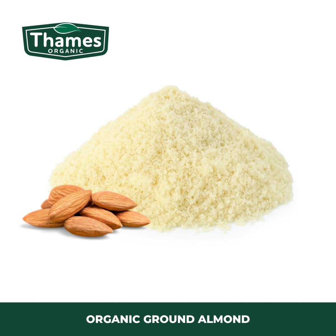 Organic Ground Almond- Raw, Unsalted, Non-GMO, No Additives, No Preservatives, Vegan - High in Protein, Healthy Fats, and Antioxidants - Perfect for Snacking, Baking, and Cooking - Thames Organic 250g