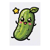 Azeeda 'Cute Kawaii Pickle' Temporary Tattoo - Water Resistant, Skin-Safe, Non-Toxic Transfer (TO00075821)