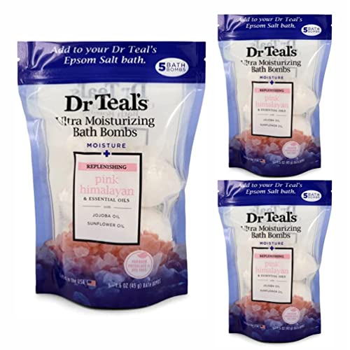 Fiinix 15 x Dr. Teals Bubble Bath Bombs 1.6oz Ultra Moisturising Pink Himalayan & Essential Oils with Jojoba & Sunflower Oil | Revitalising Natural Aroma Perfect for Stress Relief, Spa & Relaxation |
