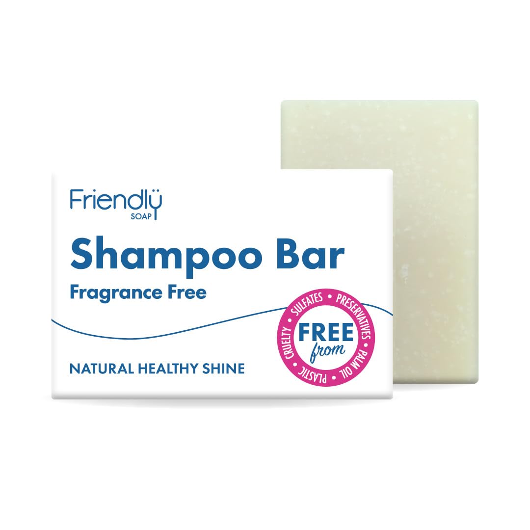 Friendly Soap - Fragrance-Free Hypoallergenic Shampoo Bar (95g), Gentle Hair Care, Sensitive, Nourishing, Plant-Based, Cruelty-Free, Made By Hand, No SLS or Parabens, Sustainable