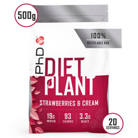 PhD Nutrition Diet Plant, Vegan Protein Powder Plant Based, Strawberries and Cream, 19g of Plant Protein, 20 Servings Per 500g Bag