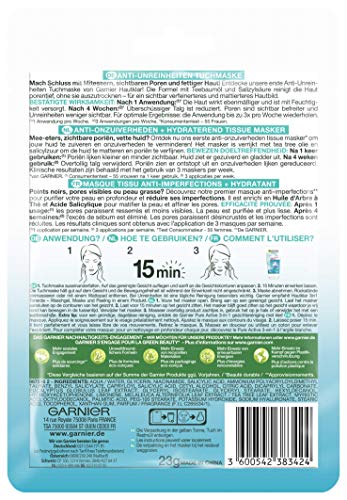 Garnier Cloth Mask, Face Mask for Oily Skin, Anti-Impurities, Formula with Tea Tree Oil and Salicylic Acid, Clear Active, 23 g