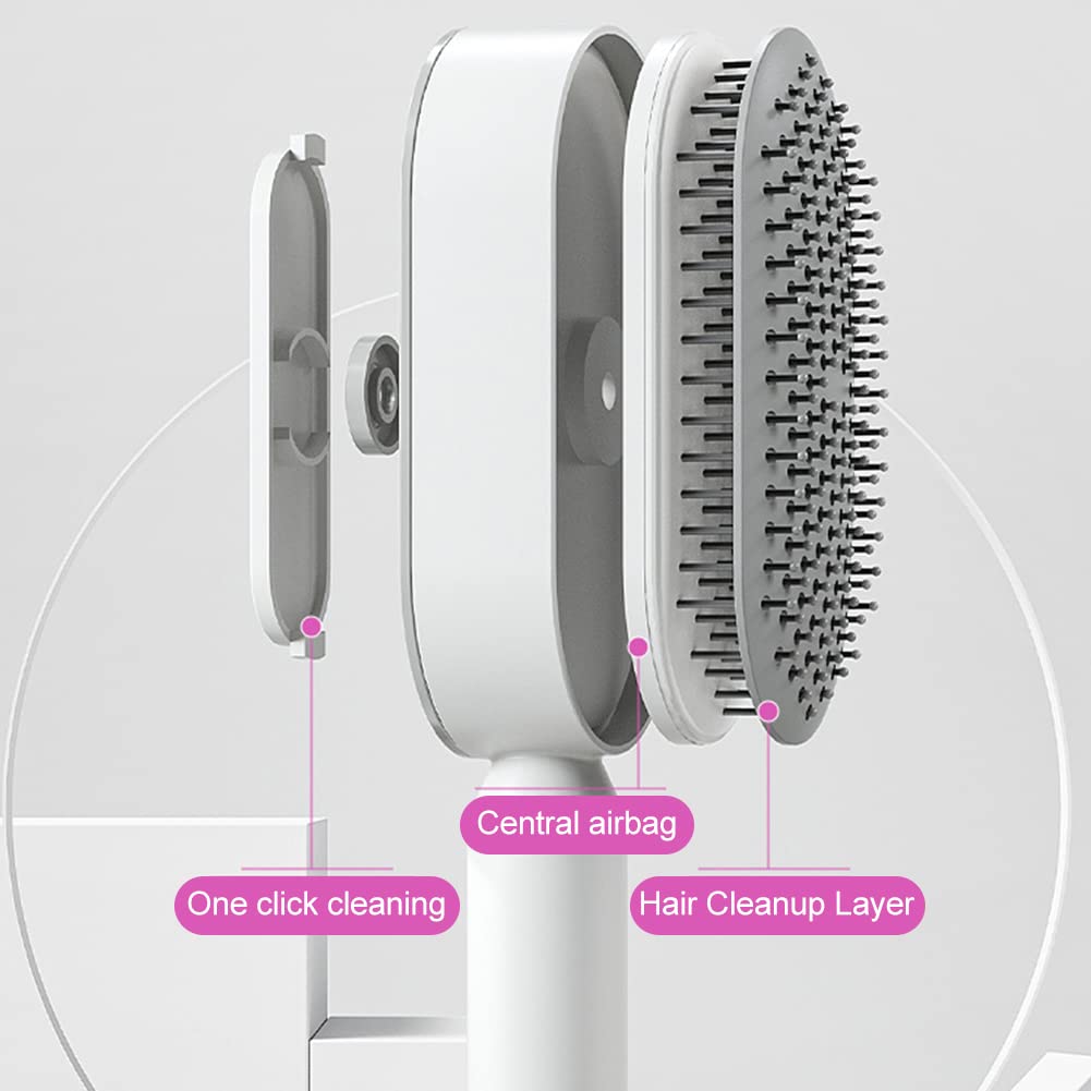 Lam-lord Self Cleaning Hair Brush for Women, Detangling Hair Brush Soft Hairbrush Anti Static Air Cushion Massage Hair Comb for Women Long Short Wavy Straight Hair(White)