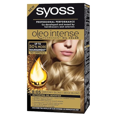 Syoss Oleo Intense Hair Dye with Long Lasting Colouring with 8-05 Beige Blonde Oils